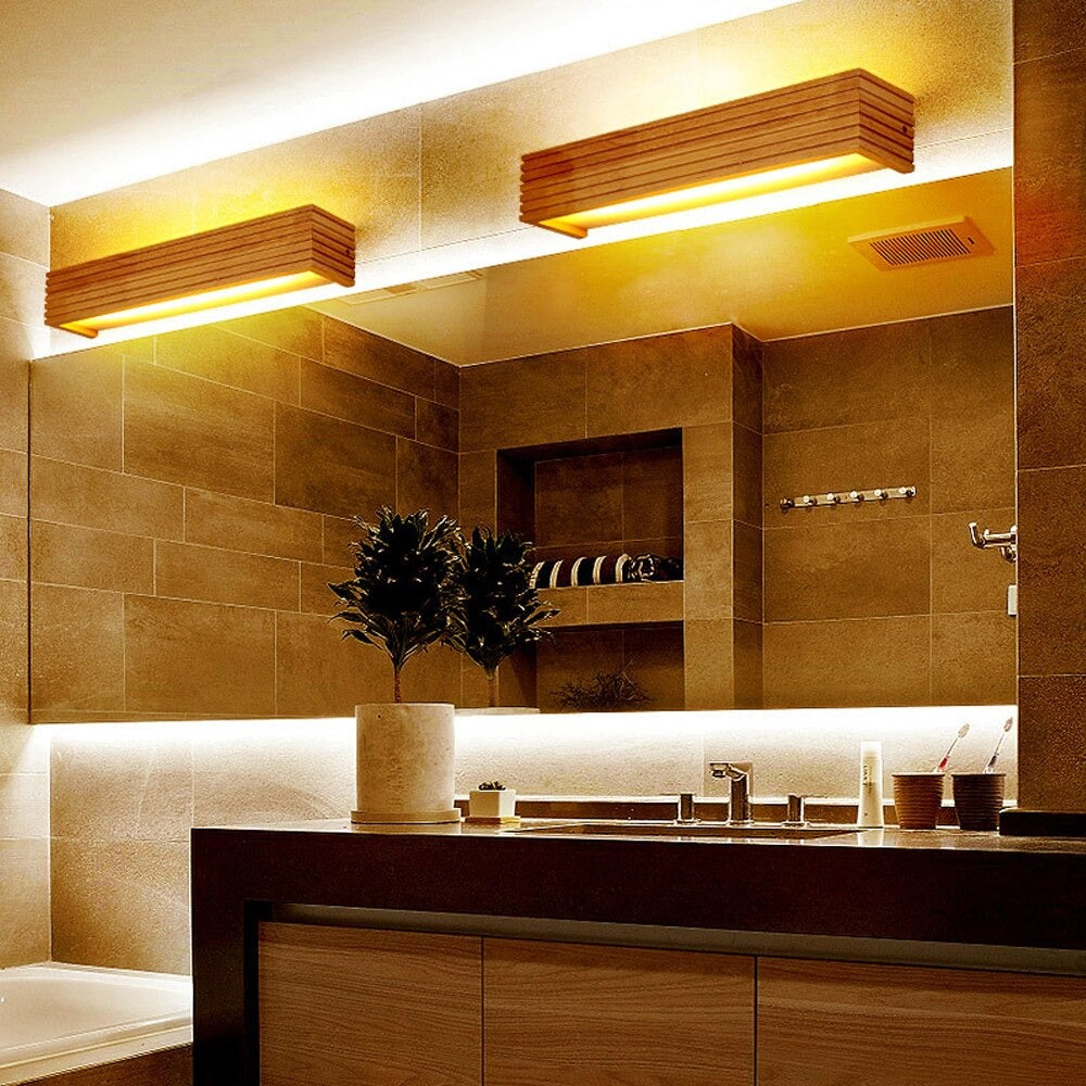 Applique murale salle de bain LED bois design japonais lumineuse élégante