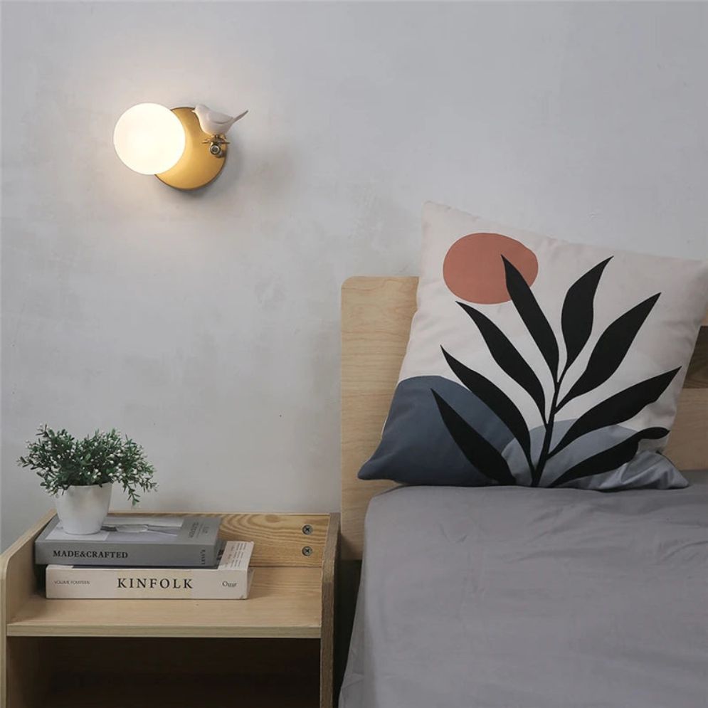 Applique murale en verre design oiseau moderne métal satiné