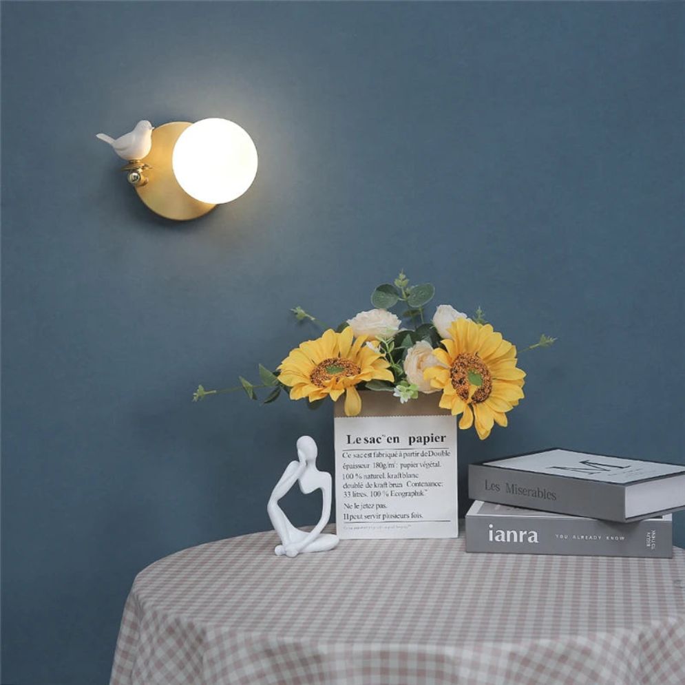 Applique murale en verre design oiseau moderne métal satiné