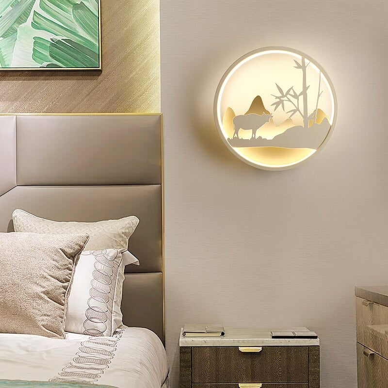 Applique murale ronde en LED avec paysage lumineux intégré