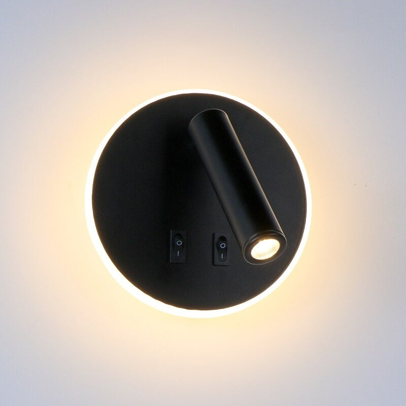 Applique murale ronde LED tête de lit noire en forme circulaire et carrée