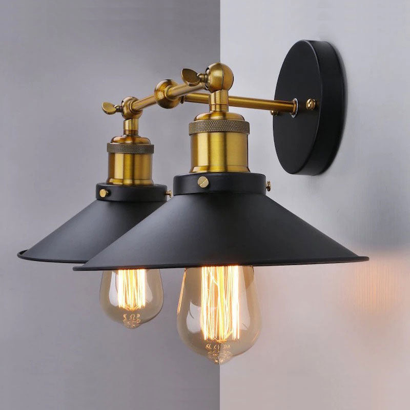 Applique murale industrielle vintage double tête avec abat-jours métalliques