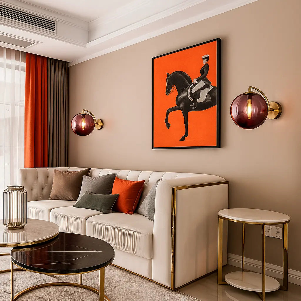 Applique murale dorée en laiton avec globe en verre style rétro chic