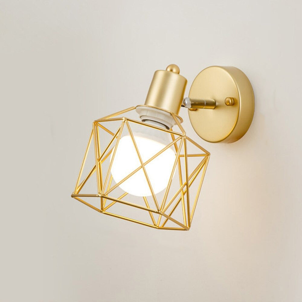 Applique murale industrielle design bois cage métal doré