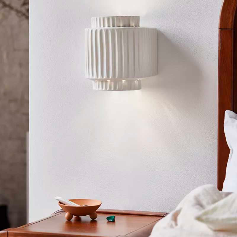 Applique Murale Design Italien Dolomite Strié Élégance Résine Blanche Lumineuse