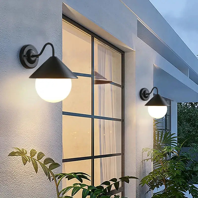 Applique murale extérieur pour terrasse design moderne noir verre blanc LED