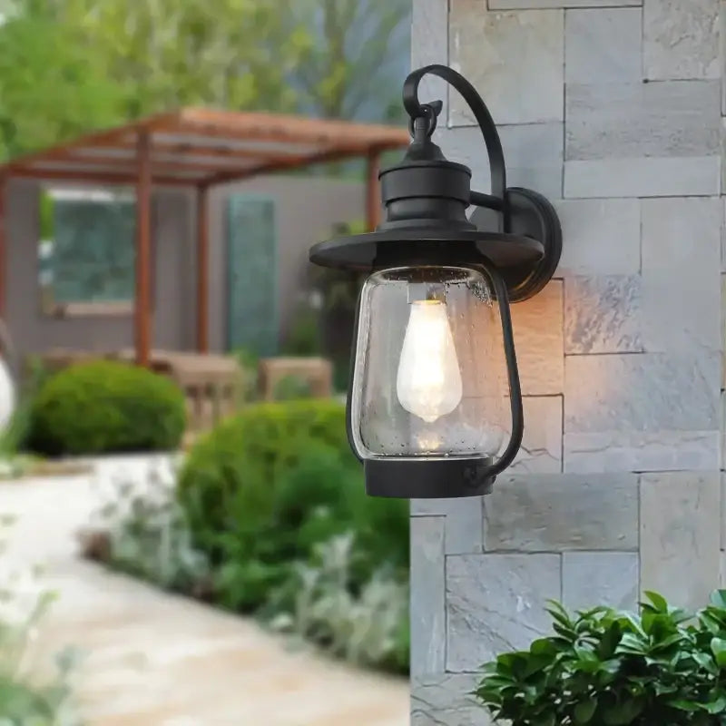 Luminaire Extérieur Elégant en Métal Noir avec Verre Bullé