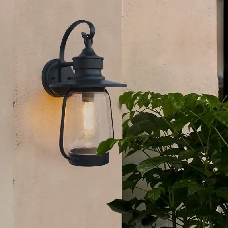 Luminaire Extérieur Elégant en Métal Noir avec Verre Bullé