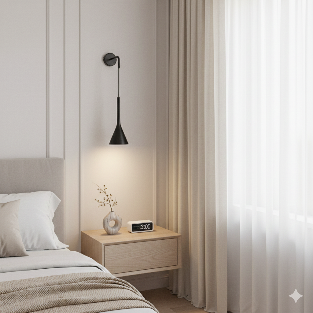 Applique murale design italien LED suspendue noire pour chambre