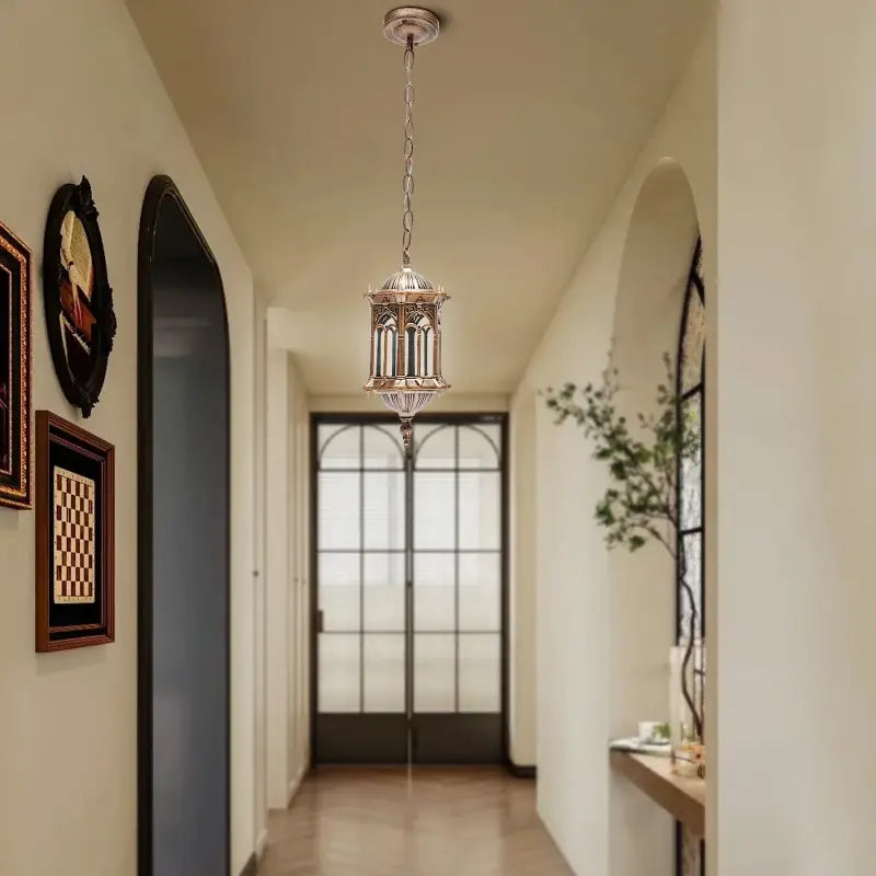 Applique murale extérieure pour terrasse style oriental lanterne dorée en fer