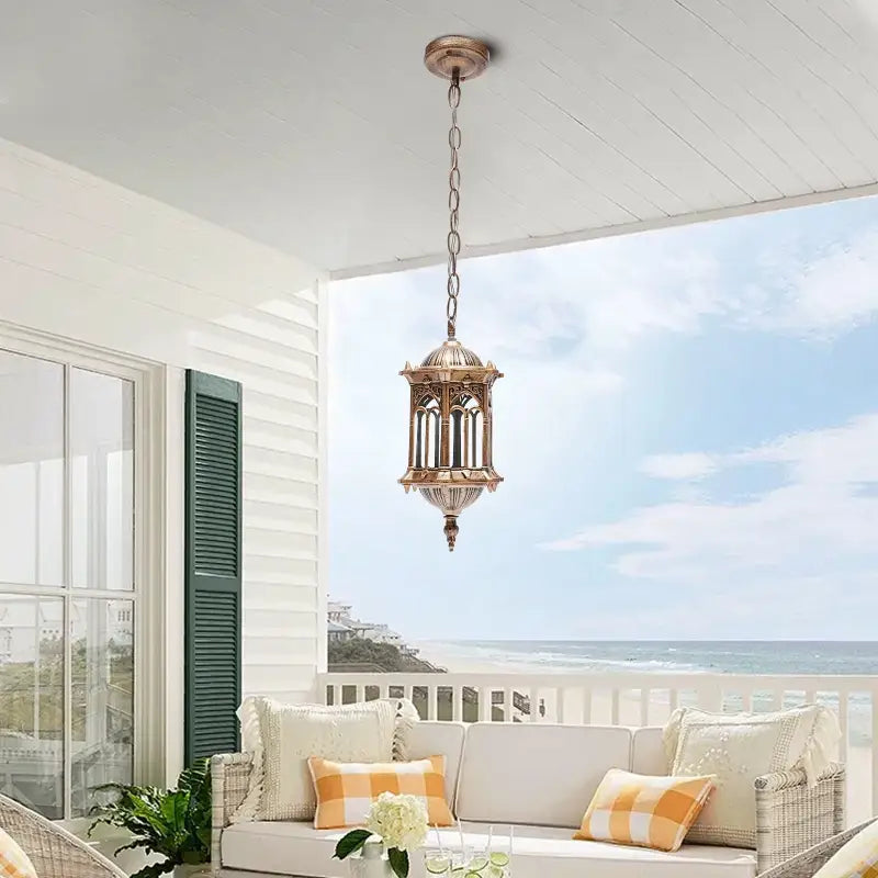 Applique murale extérieure pour terrasse style oriental lanterne dorée en fer