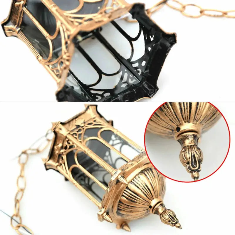 Luminaire Extérieur Suspendu Lanterne Orientale en Métal Doré Vintage